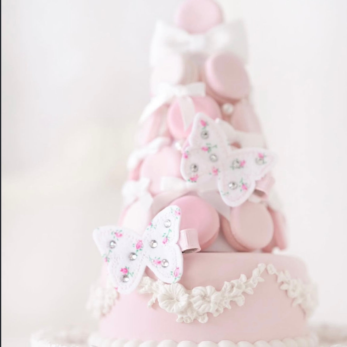 Mona-バタフライ-ヘアスライド(リボンカバー)Rose buds-Crystal