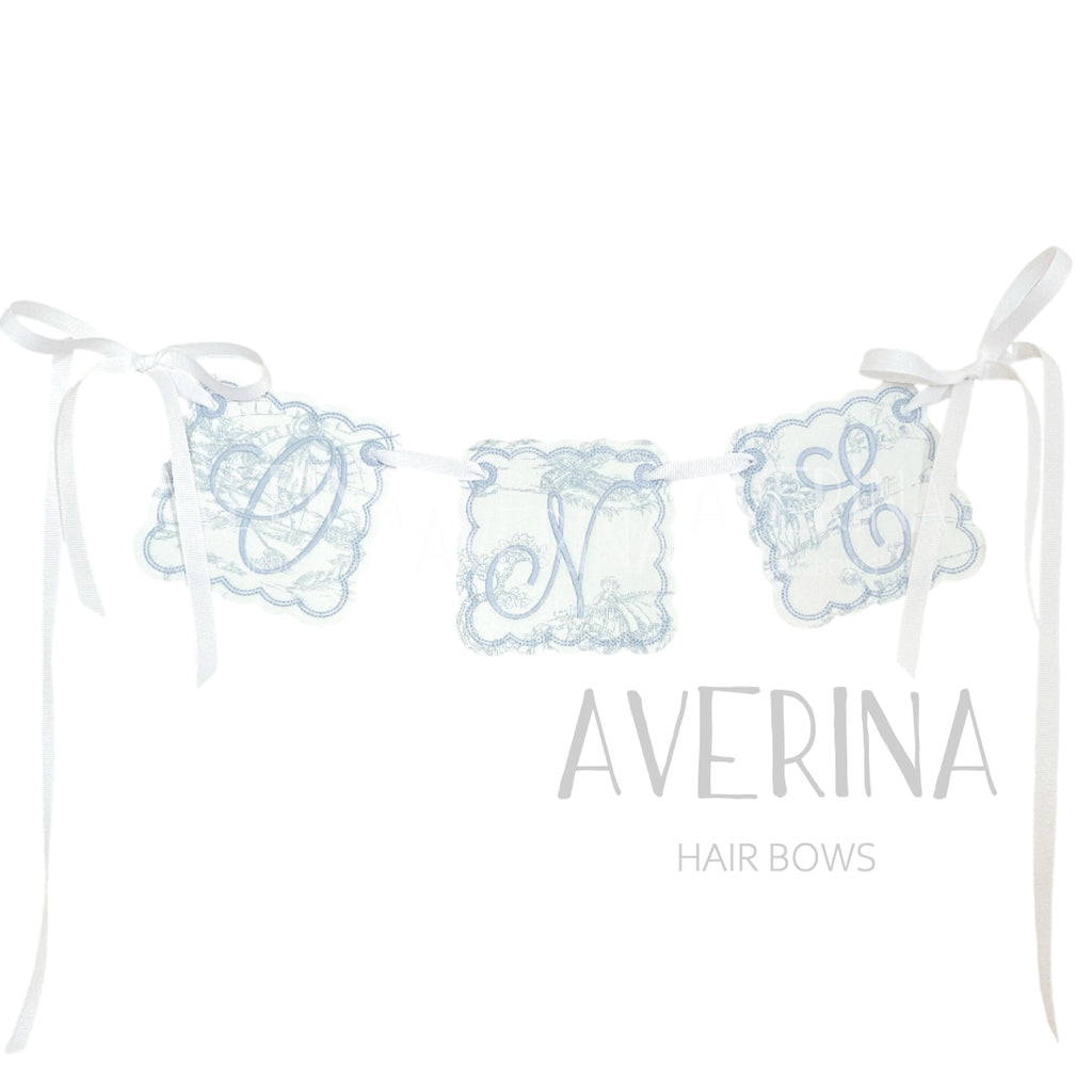 Mason-Toile de Jouy/White fabric Blue 1year/2Years old Birthday Banner