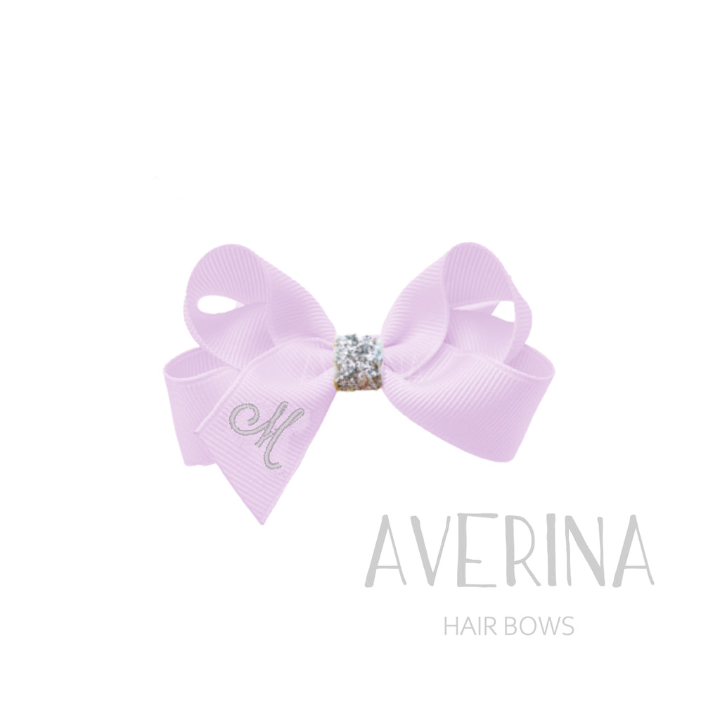 GRACE パフ Mサイズ〈リボンカバーヘアスライド〉オーキッド｜ふんわり＆キラキラ、イニシャル入り