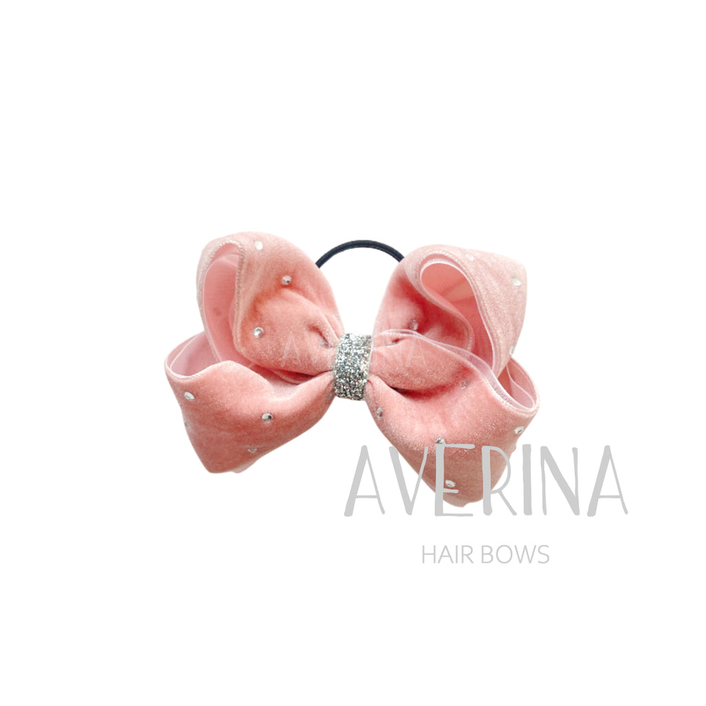 MILA-パフ:L ベルベットピンク ヘアタイ(中) クリスタル