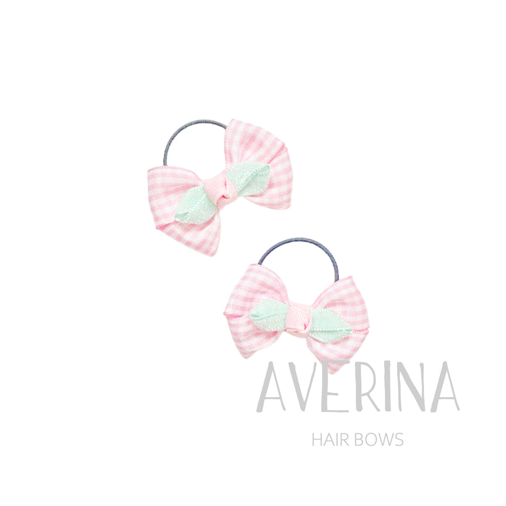 Elena-M Pink Gingham Rose【Pair】Hair Ties