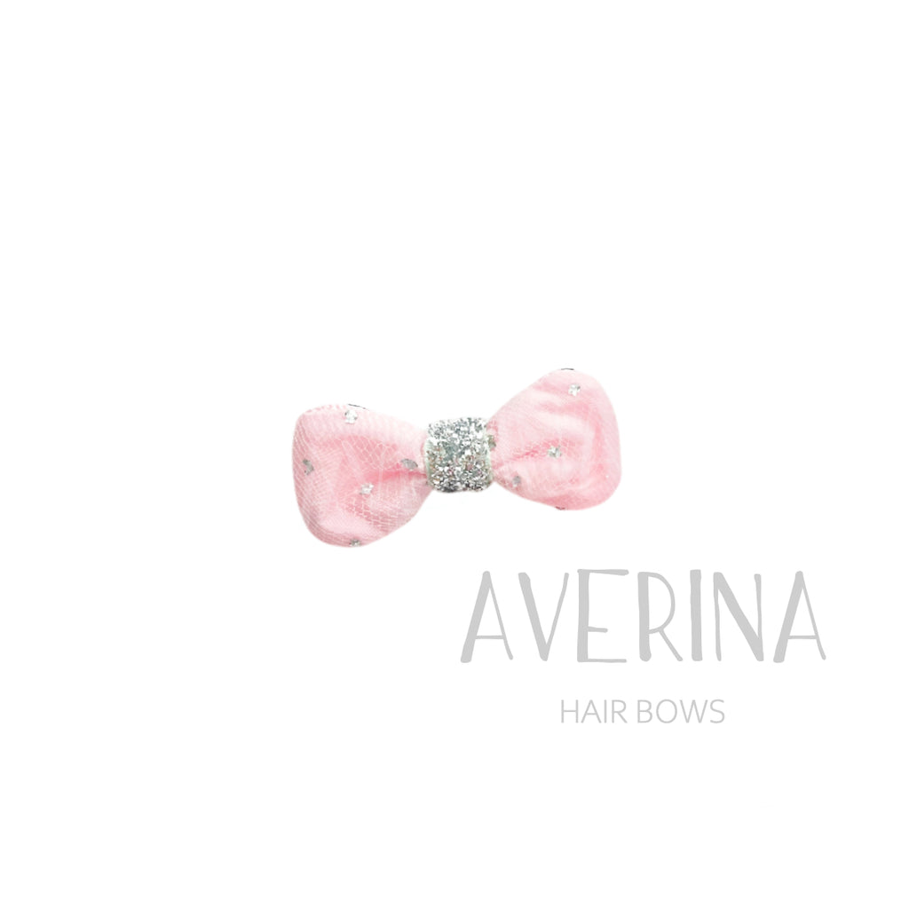 CLARICE ロンディ〈リボンカバーヘアスライド〉ピンクサテン × キラキラチュール｜ころんとキャンディフォルム
