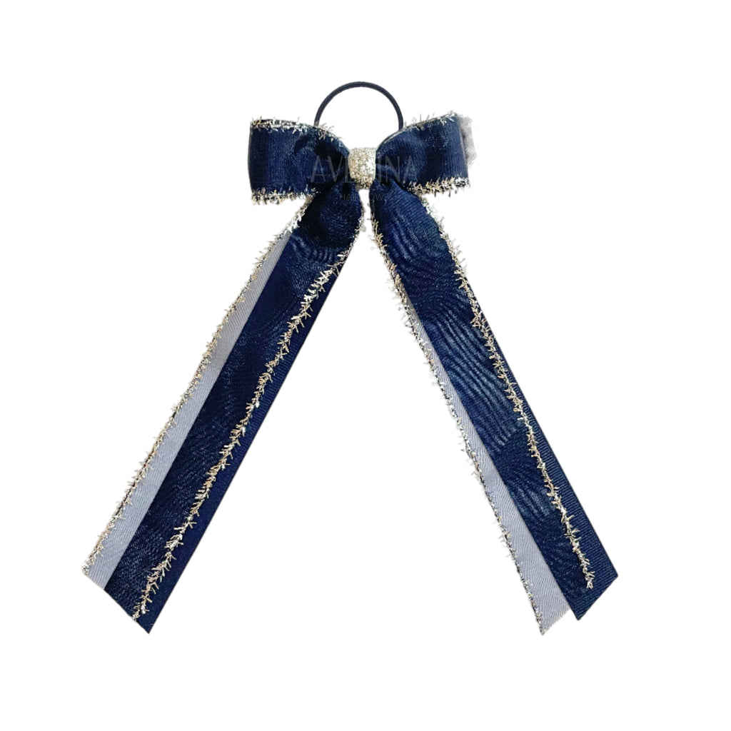 ロング:M ネイビーシアーグリッター ヘアタイ(中)