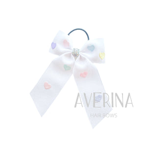 【AVERINA Express商品】Valentina-ロング:L ヴァニラホワイト ヘアタイ(中) パステルハート刺繍