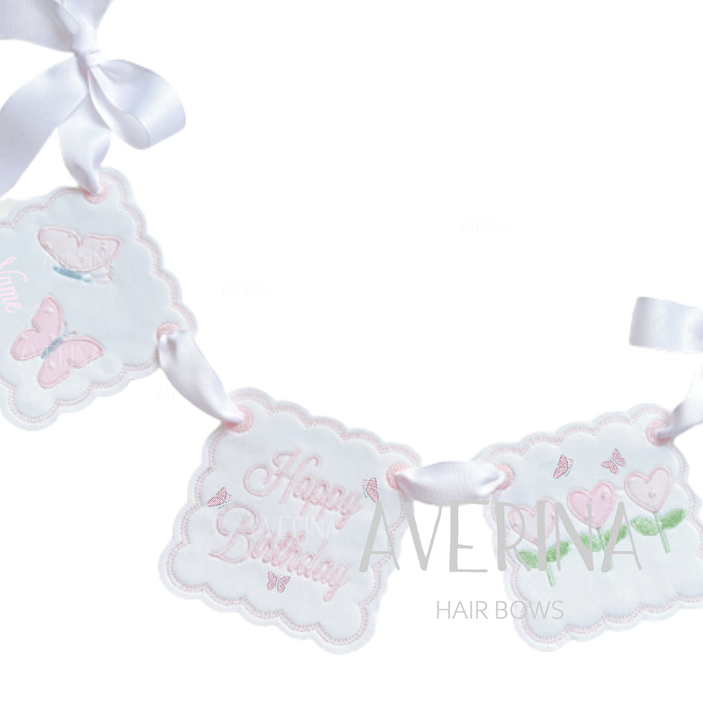 Celesia-Butterfly/Heart flower Birthday Banner-Name