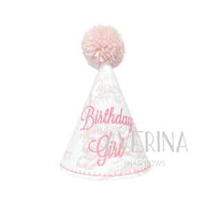 RILEY-Pink Toile de Jouy Birthday Hat Pink