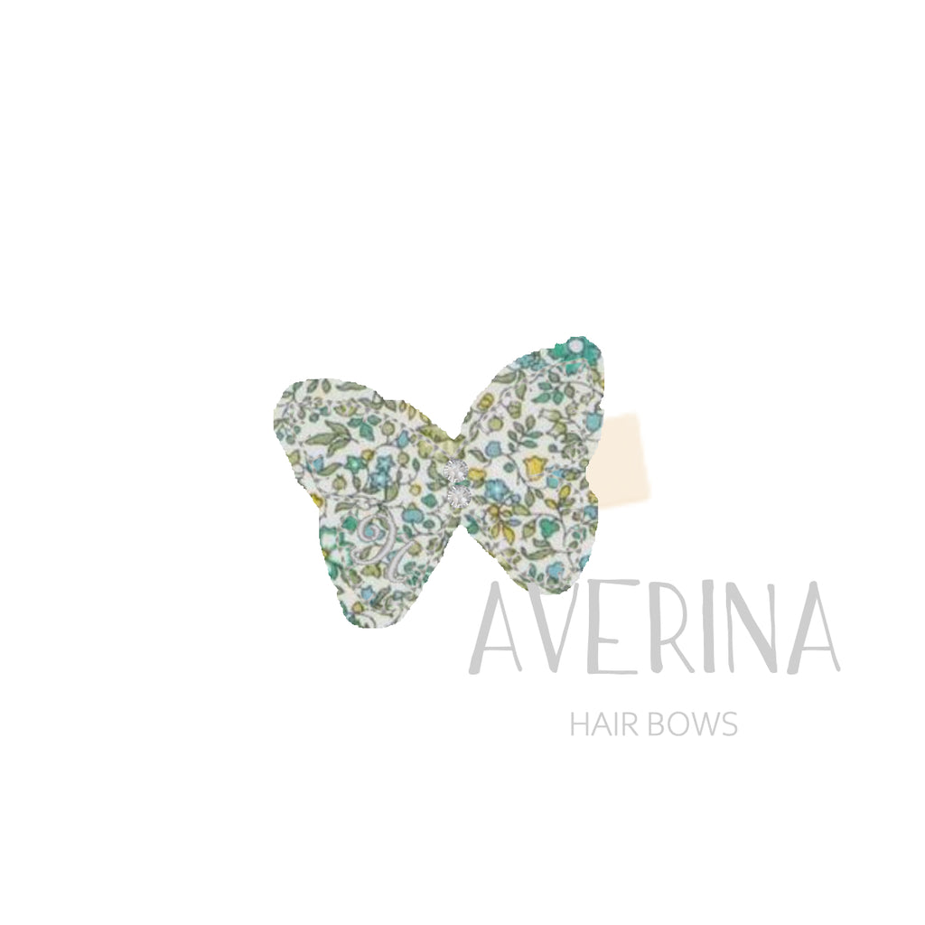 Maree-バタフライ-ヘアスライド(リボンカバー)－Katie and Millie Green-イニシャル刺繍