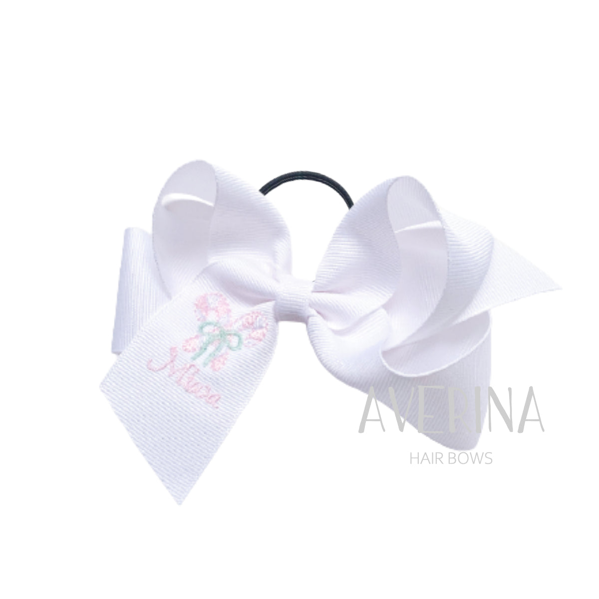 BETH-L Vanilla White Candy Cane Name Hair Bow