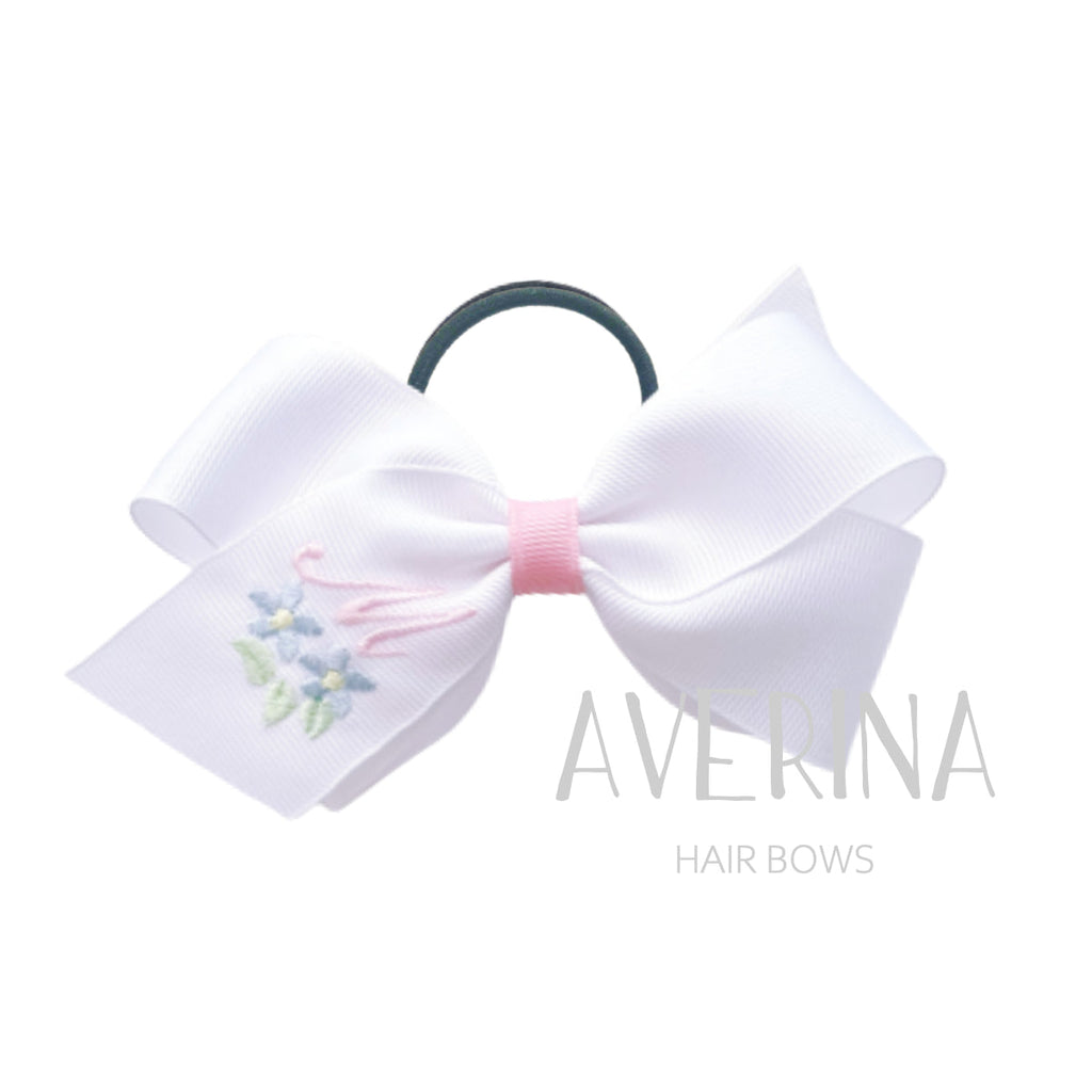 【 Express Shipping商品】Evie-L Vanilla; blue forget-me-not; Ribbon Hair TieイニシャルM